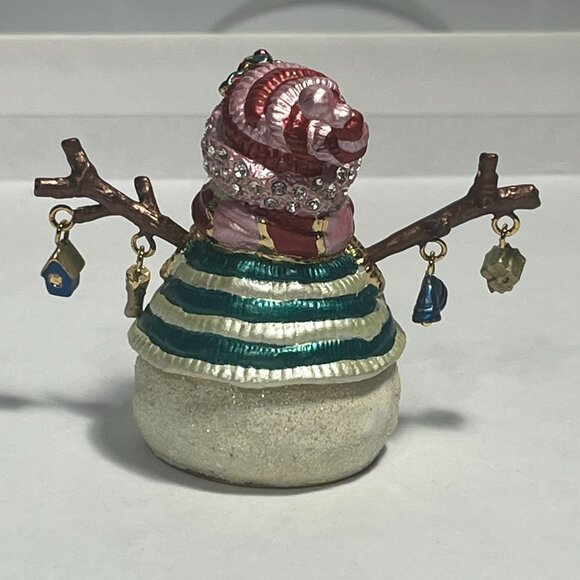 Jeweled Pewter Enameled Snowman Trinket Box - Picture 4 of 11